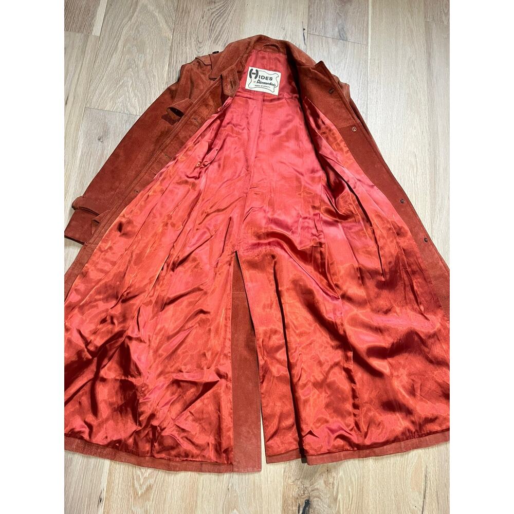 1970s Vintage Cognac Suede Leather Duster Coat Sz 10 Made in Brazil Streetwear - Picture 5 of 16